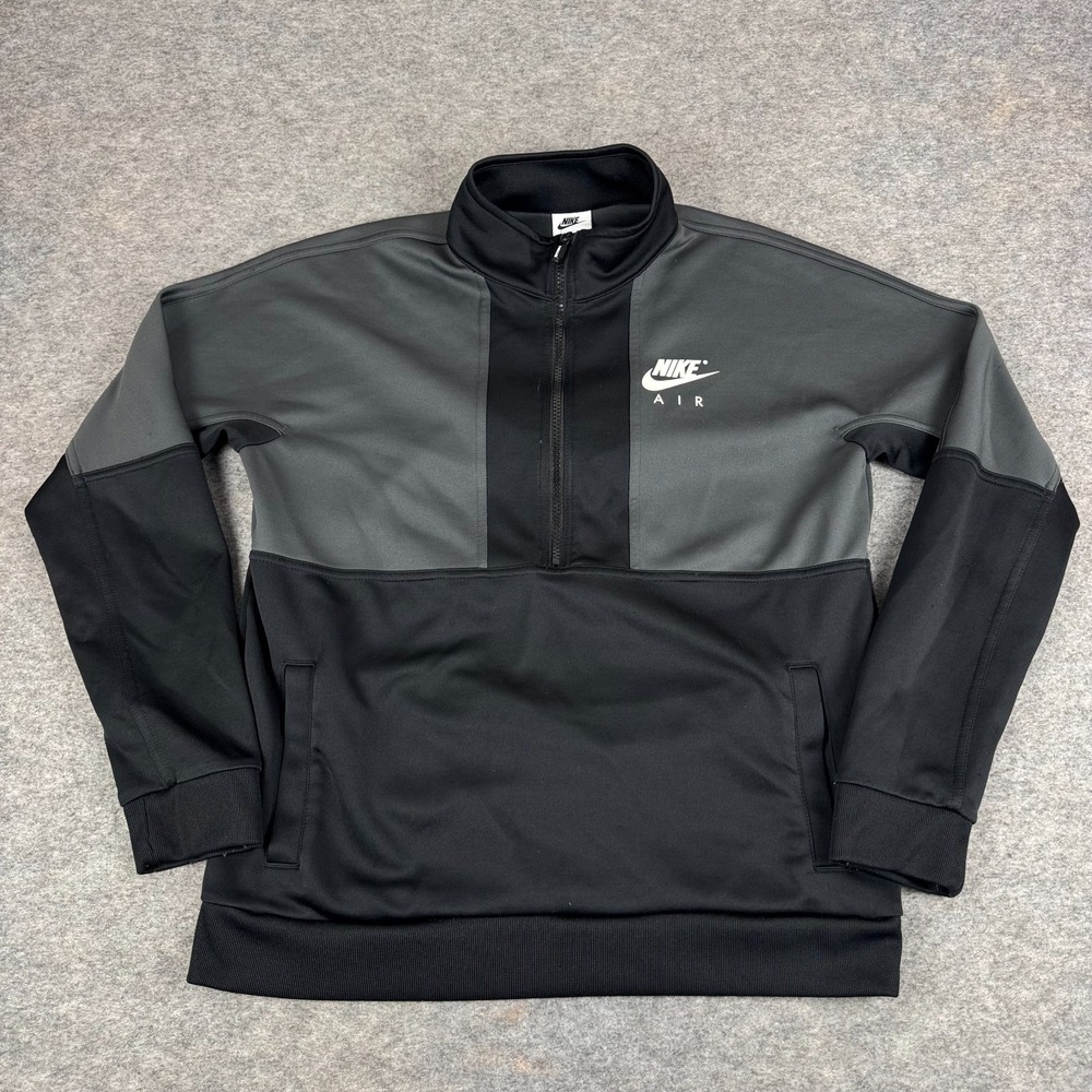 Nike Air 1/2 Zip Pullover Pockets Polyester Gray Black Boys XL